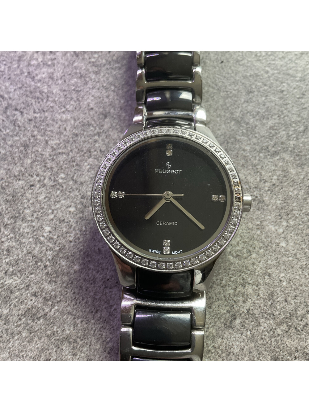 Peugeot Women's PS4904BS Swiss Ceramic Two-tone Link Watch Crystal Accents A7